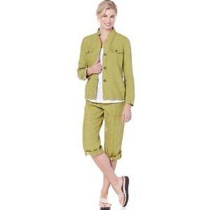 Sigrid Olsen NWOT Womens 100% Linen Pants Set (Jacket/ Capri) L Lime Green